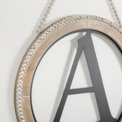 Whitewash Bead Trim Monogram A Plaque-Kirkland's Home Fashion