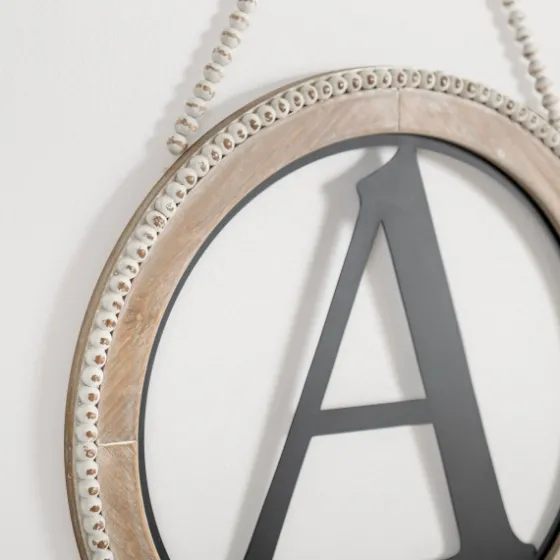 Whitewash Bead Trim Monogram A Plaque-Kirkland's Home Fashion