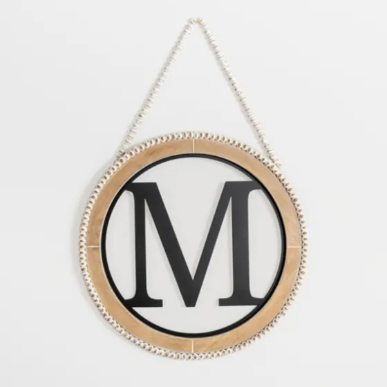 Whitewash Bead Trim Monogram M Plaque-Kirkland's Home Best