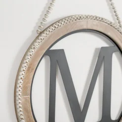 Whitewash Bead Trim Monogram M Plaque-Kirkland's Home Best