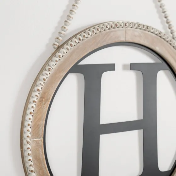 Whitewash Bead Trim Monogram H Plaque-Kirkland's Home Cheap
