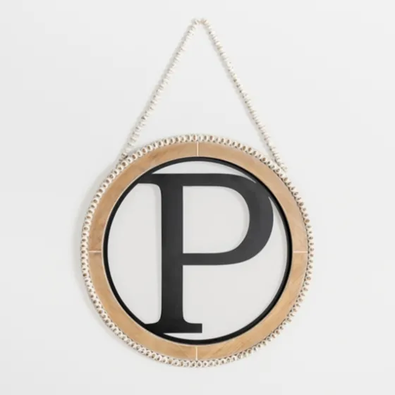 Whitewash Bead Trim Monogram P Plaque-Kirkland's Home Discount
