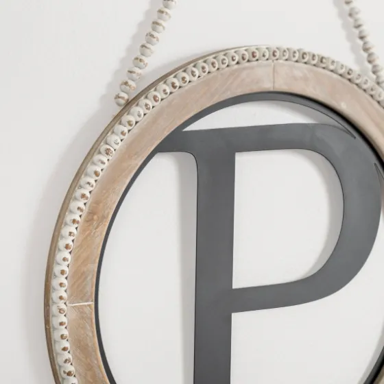 Whitewash Bead Trim Monogram P Plaque-Kirkland's Home Discount