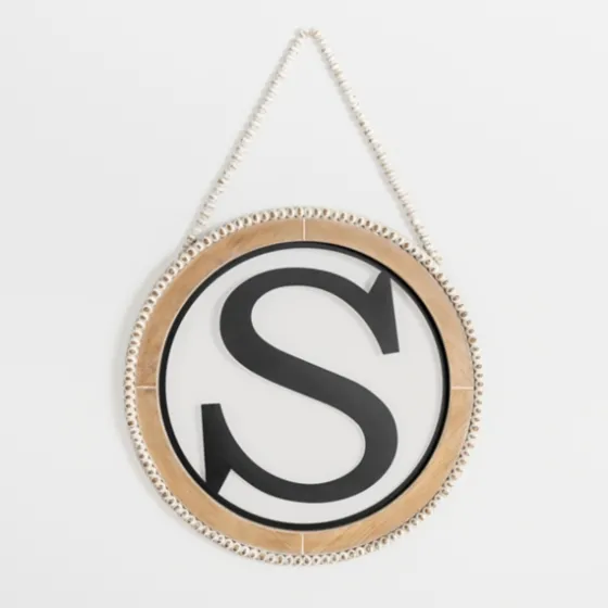 Whitewash Bead Trim Monogram S Plaque-Kirkland's Home Best
