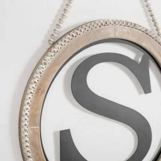 Whitewash Bead Trim Monogram S Plaque-Kirkland's Home Best