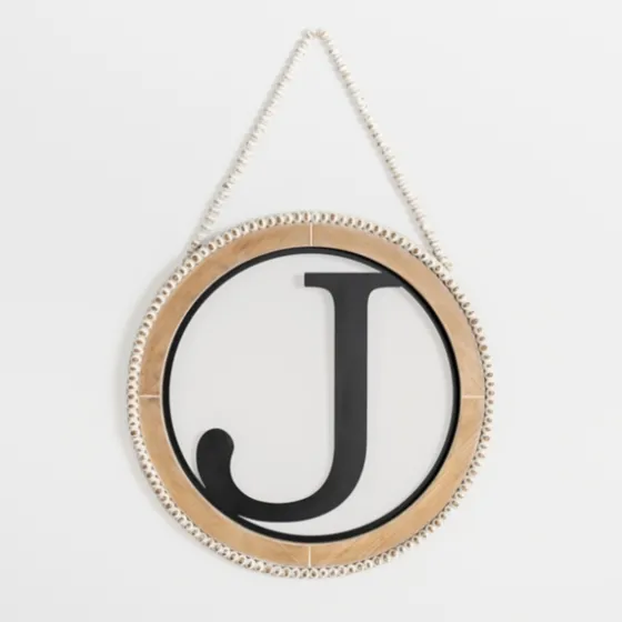 Whitewash Bead Trim Monogram J Plaque-Kirkland's Home Sale