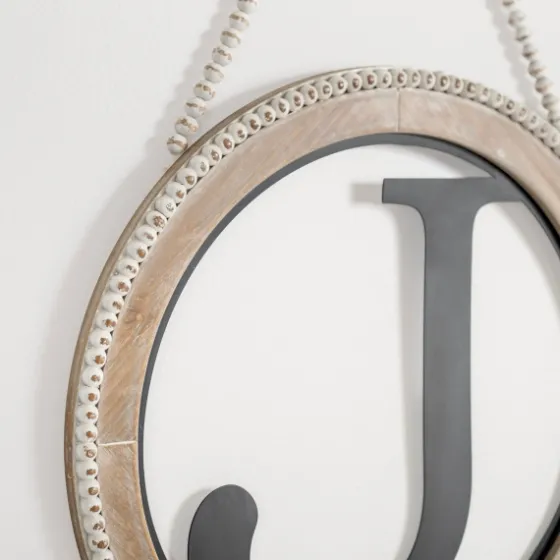 Whitewash Bead Trim Monogram J Plaque-Kirkland's Home Sale