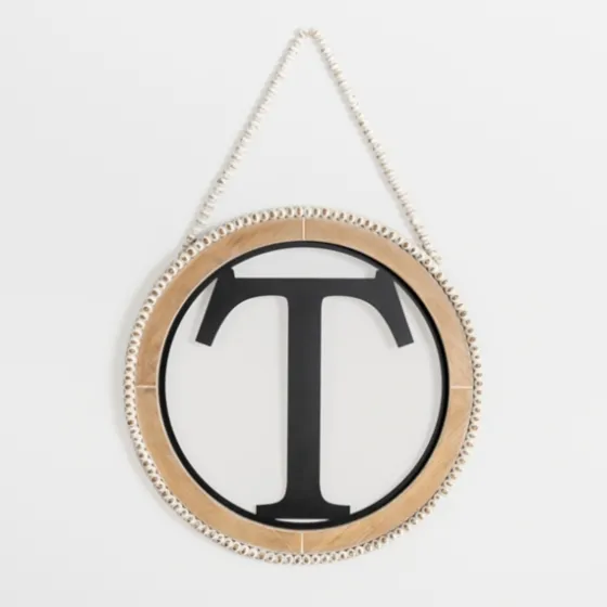Whitewash Bead Trim Monogram T Plaque-Kirkland's Home Discount