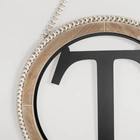 Whitewash Bead Trim Monogram T Plaque-Kirkland's Home Discount