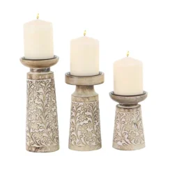Whitewash Floral Mango Candlesticks, Set Of 3-Kirkland's Home Shop