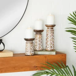Whitewash Floral Mango Candlesticks, Set Of 3-Kirkland's Home Shop