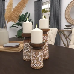 Whitewash Floral Mango Candlesticks, Set Of 3-Kirkland's Home Shop