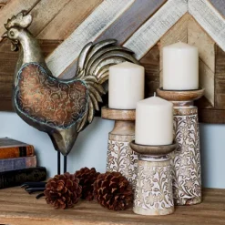 Whitewash Floral Mango Candlesticks, Set Of 3-Kirkland's Home Shop