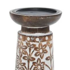 Whitewash Floral Mango Candlesticks, Set Of 3-Kirkland's Home Shop