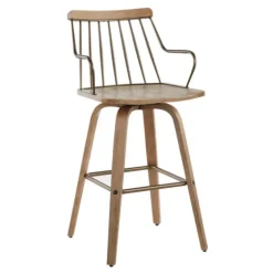 Whitewash Poplar Wood Swivel Counter Stool-Kirkland's Home Shop