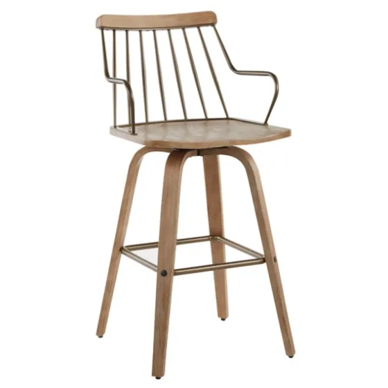 Whitewash Poplar Wood Swivel Counter Stool-Kirkland's Home Shop