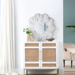 Whitewash Round Palm Leaf Wall Mirror-Kirkland's Home Outlet