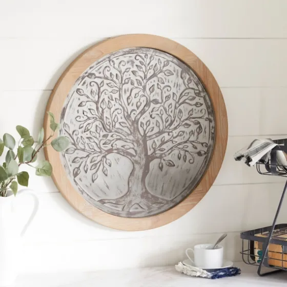 Whitewashed Bronze Tree Framed Wall Plaque-Kirkland's Home Clearance