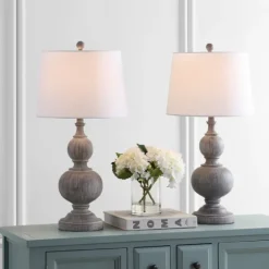 Whitewashed Brown Carved 2-Pc. Table Lamp Set-Kirkland's Home Cheap