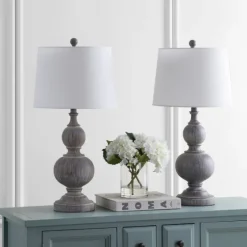 Whitewashed Brown Carved 2-Pc. Table Lamp Set-Kirkland's Home Cheap