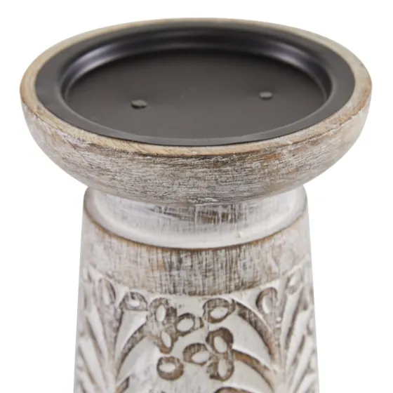 Whitewashed Brown Carved Candle Holders, Set Of 3-Kirkland's Home Discount