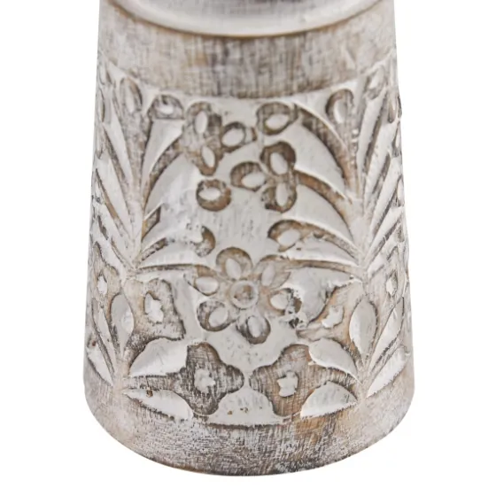 Whitewashed Brown Carved Candle Holders, Set Of 3-Kirkland's Home Discount