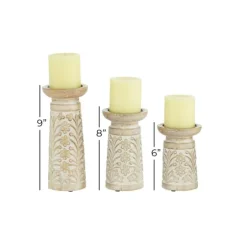 Whitewashed Brown Carved Candle Holders, Set Of 3-Kirkland's Home Discount