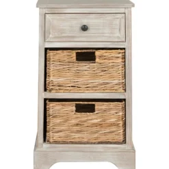 Whitewashed Brown Wood Side Table With Baskets-Kirkland's Home Best Sale