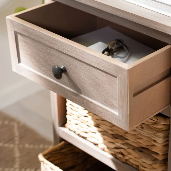 Whitewashed Brown Wood Side Table With Baskets-Kirkland's Home Best Sale