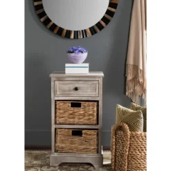 Whitewashed Brown Wood Side Table With Baskets-Kirkland's Home Best Sale