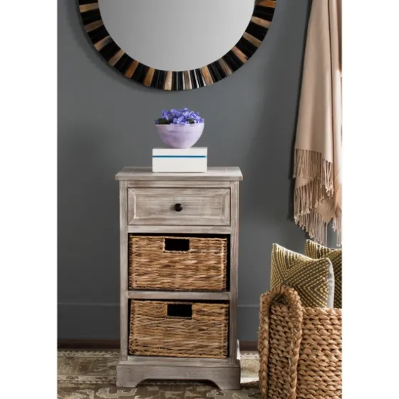 Whitewashed Brown Wood Side Table With Baskets-Kirkland's Home Best Sale
