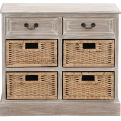 Whitewashed Cabinet With Rattan Baskets-Kirkland's Home Clearance