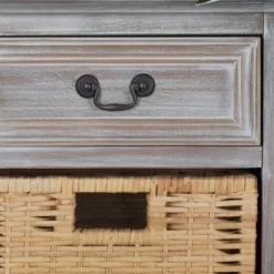 Whitewashed Cabinet With Rattan Baskets-Kirkland's Home Clearance