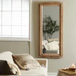 Whitewashed Natural Beaded Wood Wall Mirror-Kirkland's Home Cheap