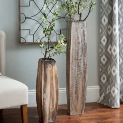 Whitewashed Oblong Wooden Vases, Set Of 2-Kirkland's Home Online