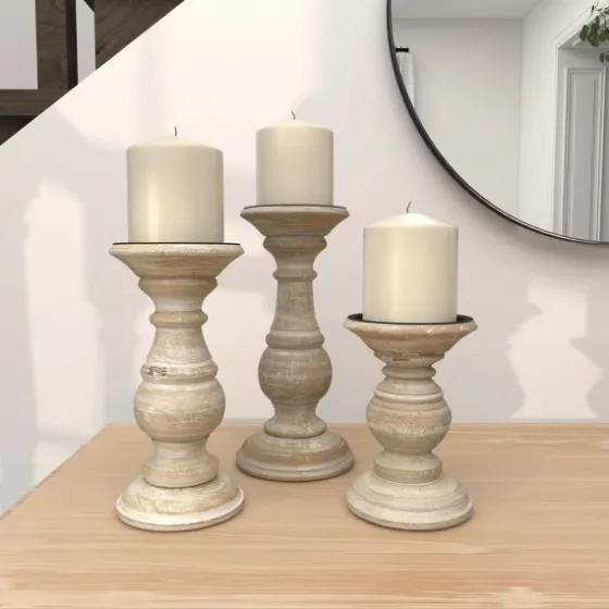 Whitewashed Rustic 3-Pc. Candle Holder Set-Kirkland's Home New