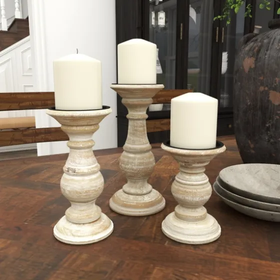 Whitewashed Rustic 3-Pc. Candle Holder Set-Kirkland's Home New
