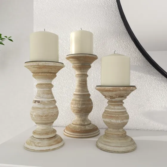 Whitewashed Rustic 3-Pc. Candle Holder Set-Kirkland's Home New