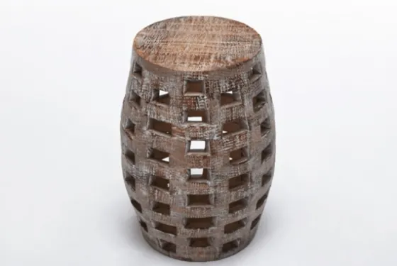 Whitewashed Wood Barrel Patterned Side Table-Kirkland's Home Cheap