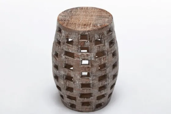 Whitewashed Wood Barrel Patterned Side Table-Kirkland's Home Cheap
