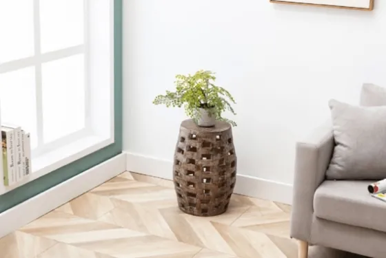 Whitewashed Wood Barrel Patterned Side Table-Kirkland's Home Cheap