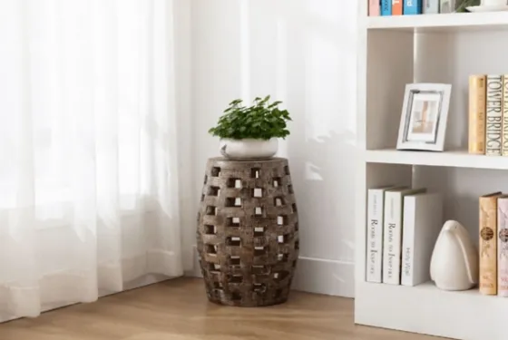 Whitewashed Wood Barrel Patterned Side Table-Kirkland's Home Cheap