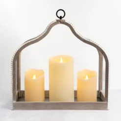 Whitewashed Wood Beaded Open Lantern-Kirkland's Home Outlet