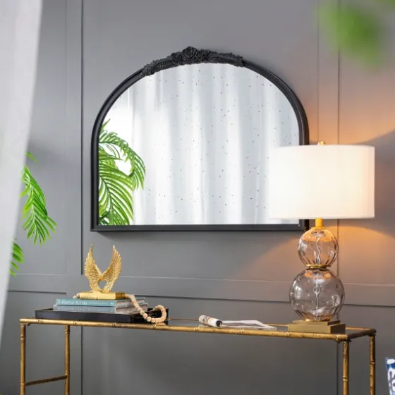 Wide Arch Black Floral Scroll Mirror-Kirkland's Home Discount