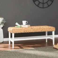 Wiley Woven Hyacinth Bench With White Base-Kirkland's Home Best Sale