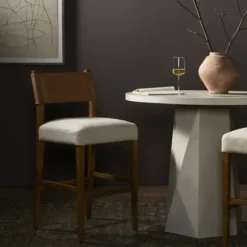 Winchester Tan Upholstered Wood Bar Stool-Kirkland's Home Sale