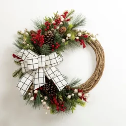 Windowpane Plaid Berry Bow Wreath-Kirkland's Home Discount