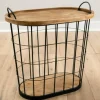 Wire And Natural Wood Basket Side Table-Kirkland's Home Sale
