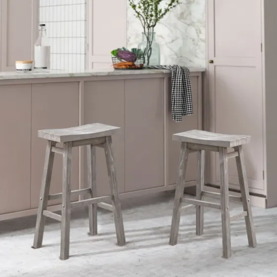 Wire Brushed Saddle Wood Bar Stool-Kirkland's Home Fashion