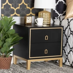 Wood & Gold Accent 2-Drawer Nightstand-Kirkland's Home Clearance